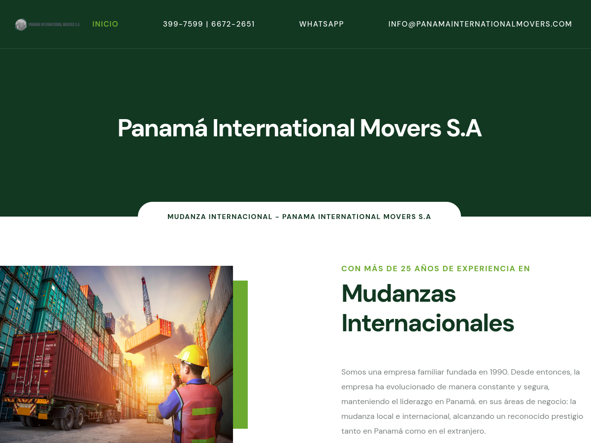 Sitio web de Panama International Movers